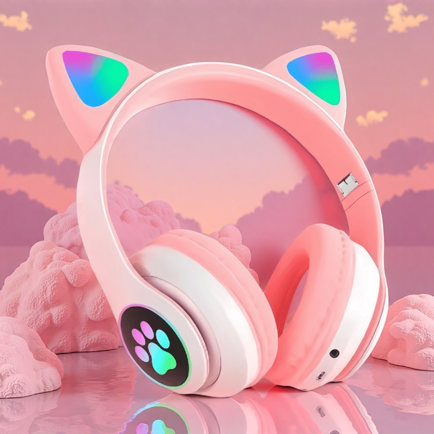 Wired Earphone Lightning - جديد ضوء فلاش لطيف آذان القط