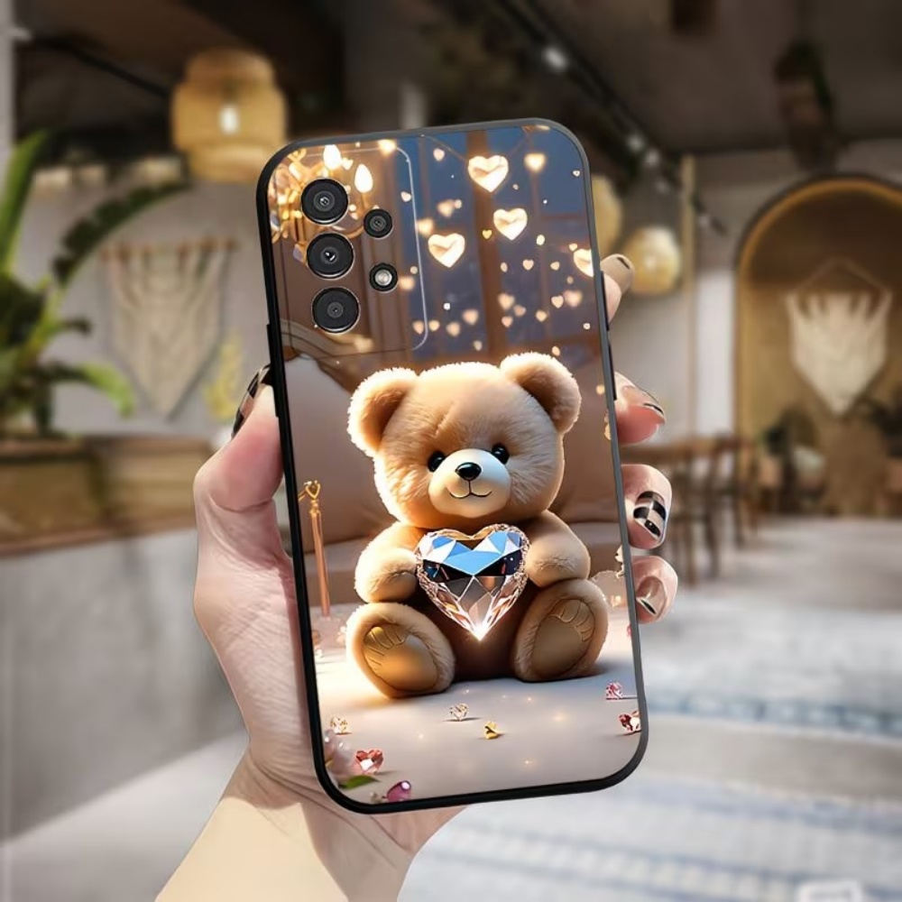 Samsung Galaxy A55 - غطاء هاتف كريستالي مطلي بتصميم الدب